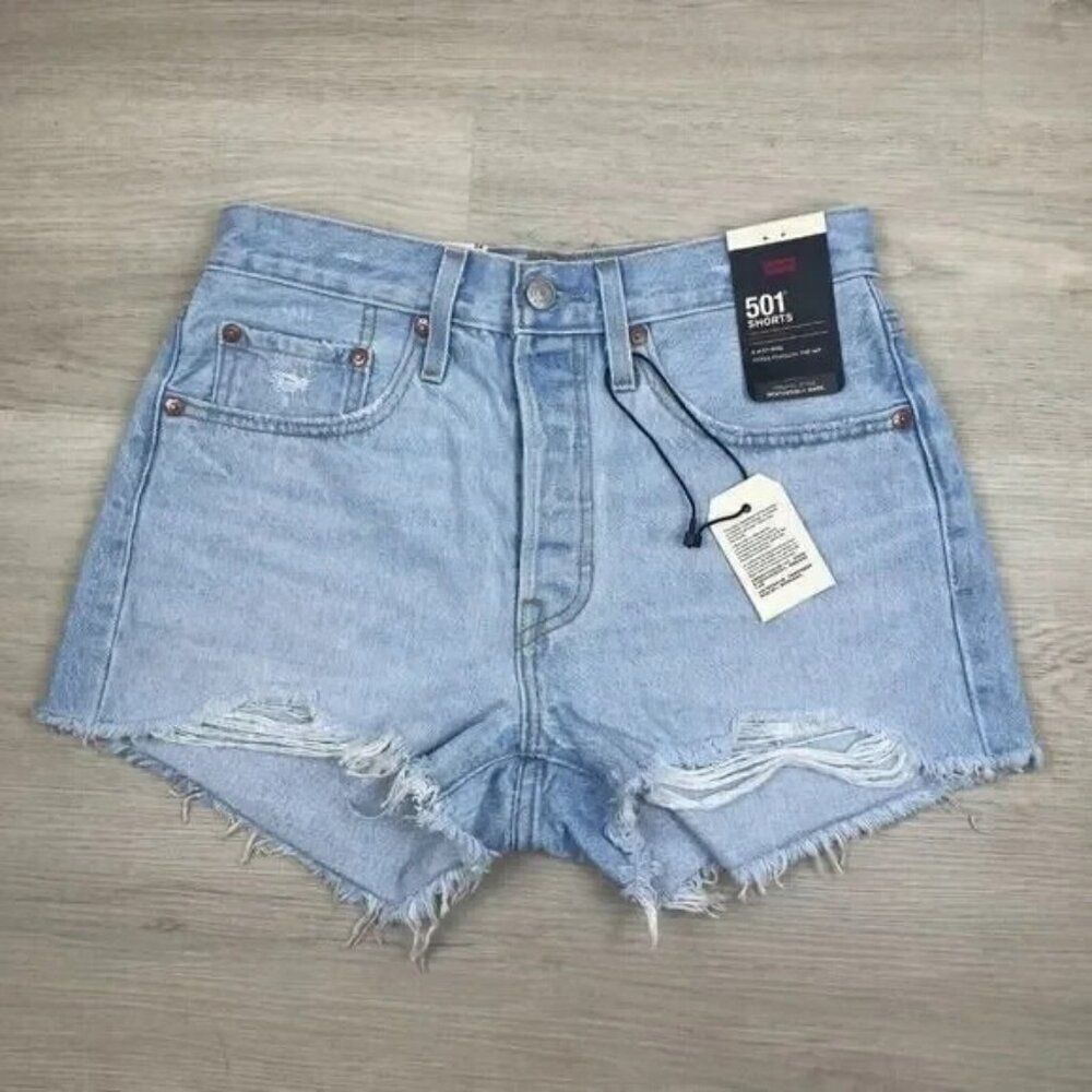 Levis 501 High Rise Shorts Womens 28 Light‎ Was Cut Off Denim Cotton 563270231